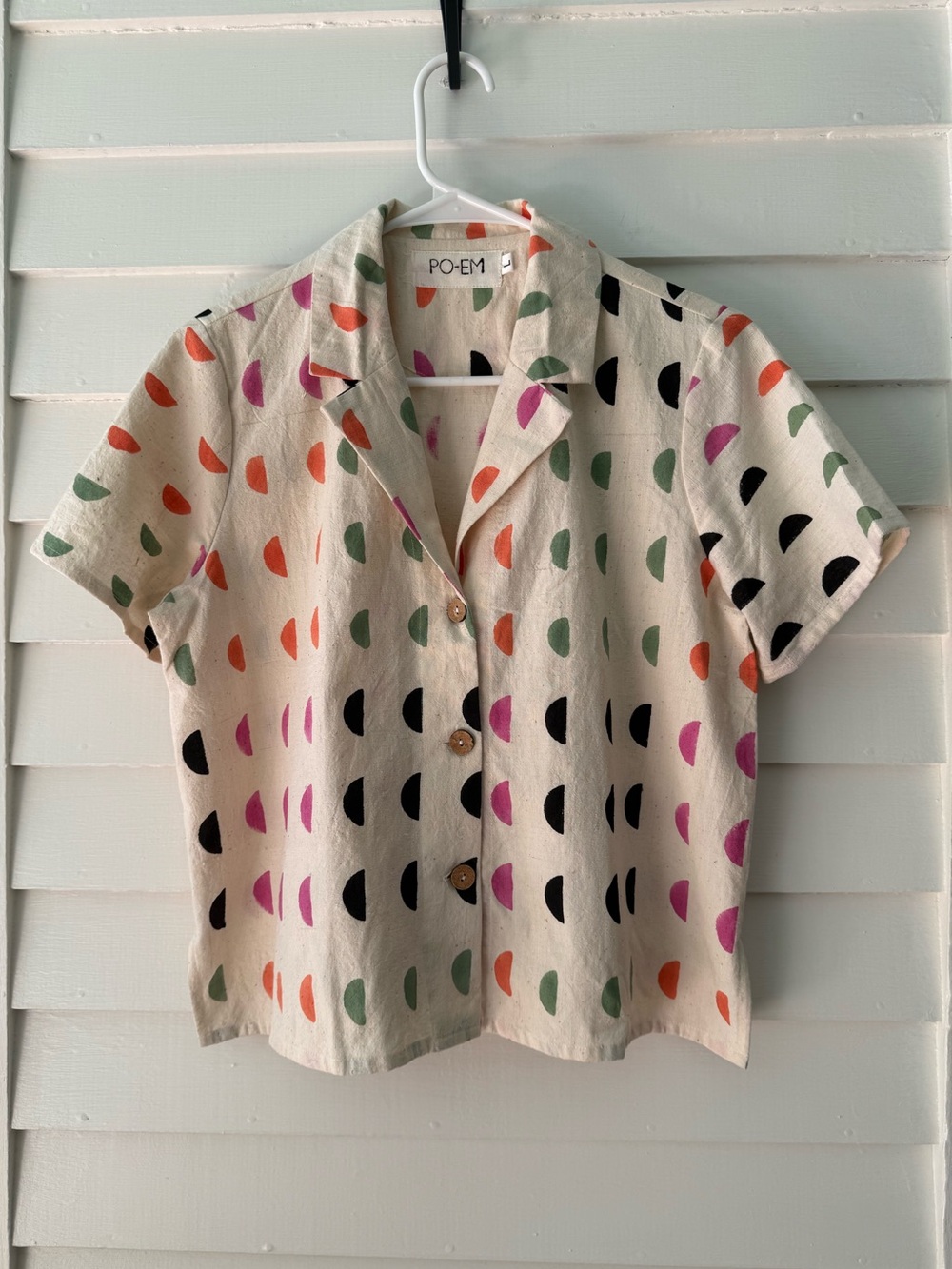 PO-EM | Handwoven Cotton Block Print Button Front Top Size L